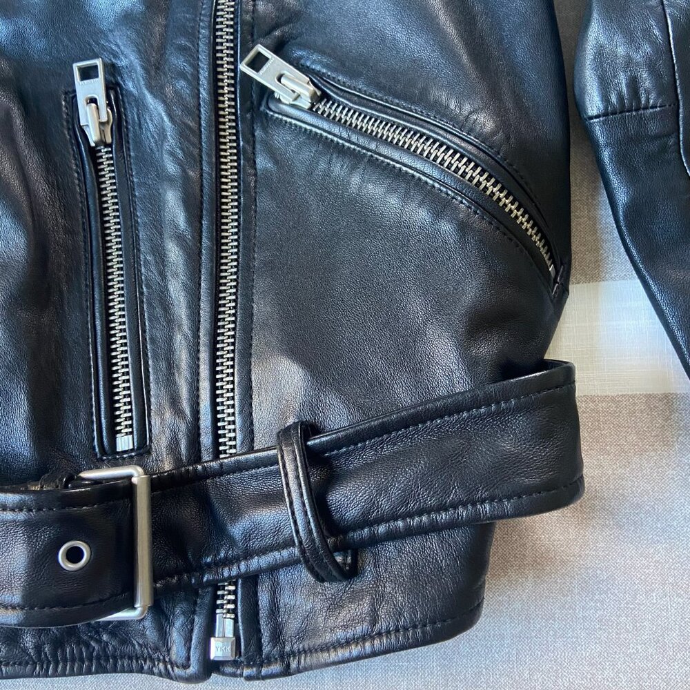 AllSaints Balfern Black Biker Cropped Belted Leather Jacket $528 New Sz 6 - Picture 10 of 16